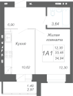 1-комнатная, 34.94м²