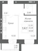 1-комнатная, 34.94м²