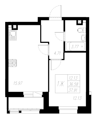 1-комнатная,37.91 м² в ЖК Статный