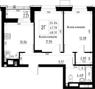 2-комнатная, 48.31м²