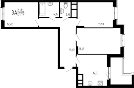 3-комнатная, 77.77м²