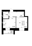 1-комнатная, 38.34м²