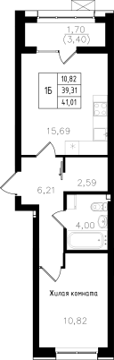 1-комнатная,41.01 м² в ЖК Династия