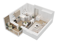 1-комнатная, 35.84м²