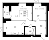 2-комнатная, 52.26м²