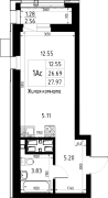 1-комнатная, 27.97м²