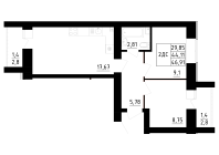 3-комнатная, 46.91м²