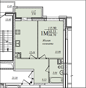 1-комнатная, 44.7м²