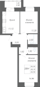 2-комнатная, 49.58м²