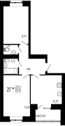 2-комнатная, 57.17м²