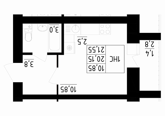 1-комнатная,21.55 м² в ЖК Радужный-2