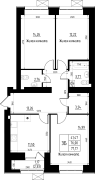 3-комнатная, 77.17м²