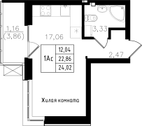 1-комнатная, 24.02м²