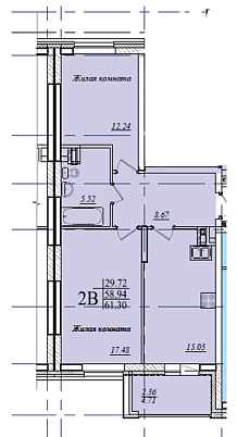 2-комнатная,61.3 м² в ЖК Мечта