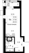 1-комнатная, 28.33м²