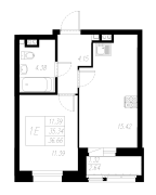 1-комнатная, 36.66м²