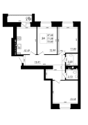 3-комнатная, 72.93м²