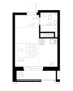 1-комнатная, 25.13м²