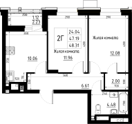 2-комнатная, 48.31м²