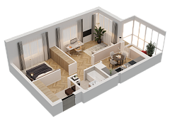 2-комнатная, 51.68м²