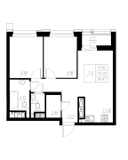 2-комнатная, 54.47м²