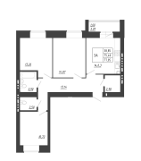 3-комнатная, 77.05м²