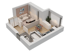 1-комнатная, 38.34м²
