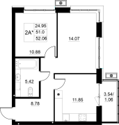 2-комнатная, 52.06м²