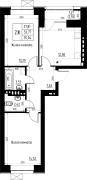 2-комнатная, 55.04м²