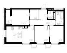 3-комнатная, 73.16м²