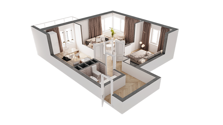 2-комнатная,54.43 м² в ЖК Мечта