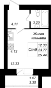 1-комнатная, 25.44м²