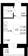 1-комнатная, 22.93м²