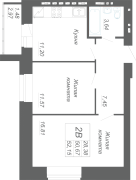 2-комнатная, 52.15м²