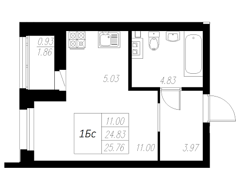 1-комнатная,25.76 м² в ЖК Статный