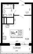 1-комнатная, 29.61м²