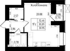1-комнатная, 30.95м²