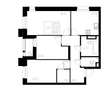 3-комнатная, 68.9м²