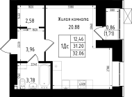 1-комнатная, 32.06м²