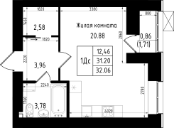 1-комнатная, 32.06м²