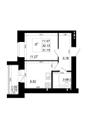 1-комнатная, 31.75м²