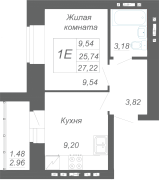 1-комнатная, 27.22м²