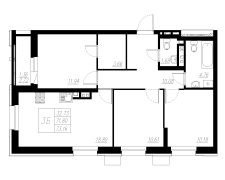3-комнатная, 72.99м²