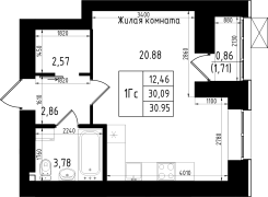 1-комнатная, 30.95м²