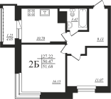 2-комнатная, 51.68м²
