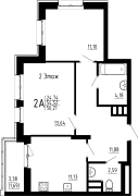 2-комнатная, 56.21м²