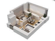 1-комнатная, 35.71м²