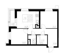 2-комнатная, 53.77м²