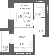 1-комнатная, 27.22м²