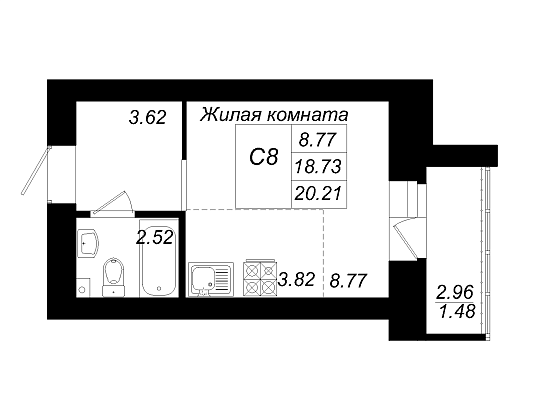 1-комнатная,20.21 м² в ЖК Радужный-2